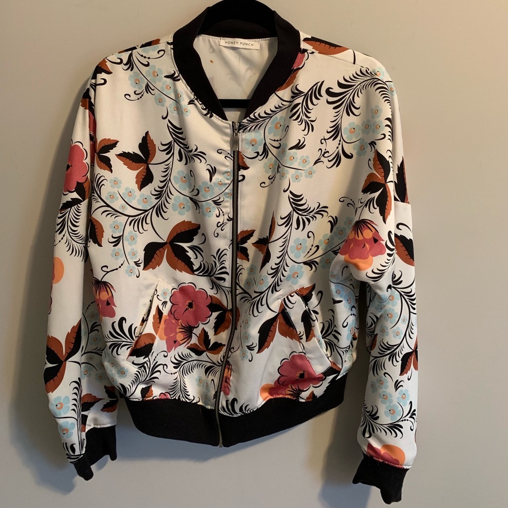 White floral patterned bomber jacket